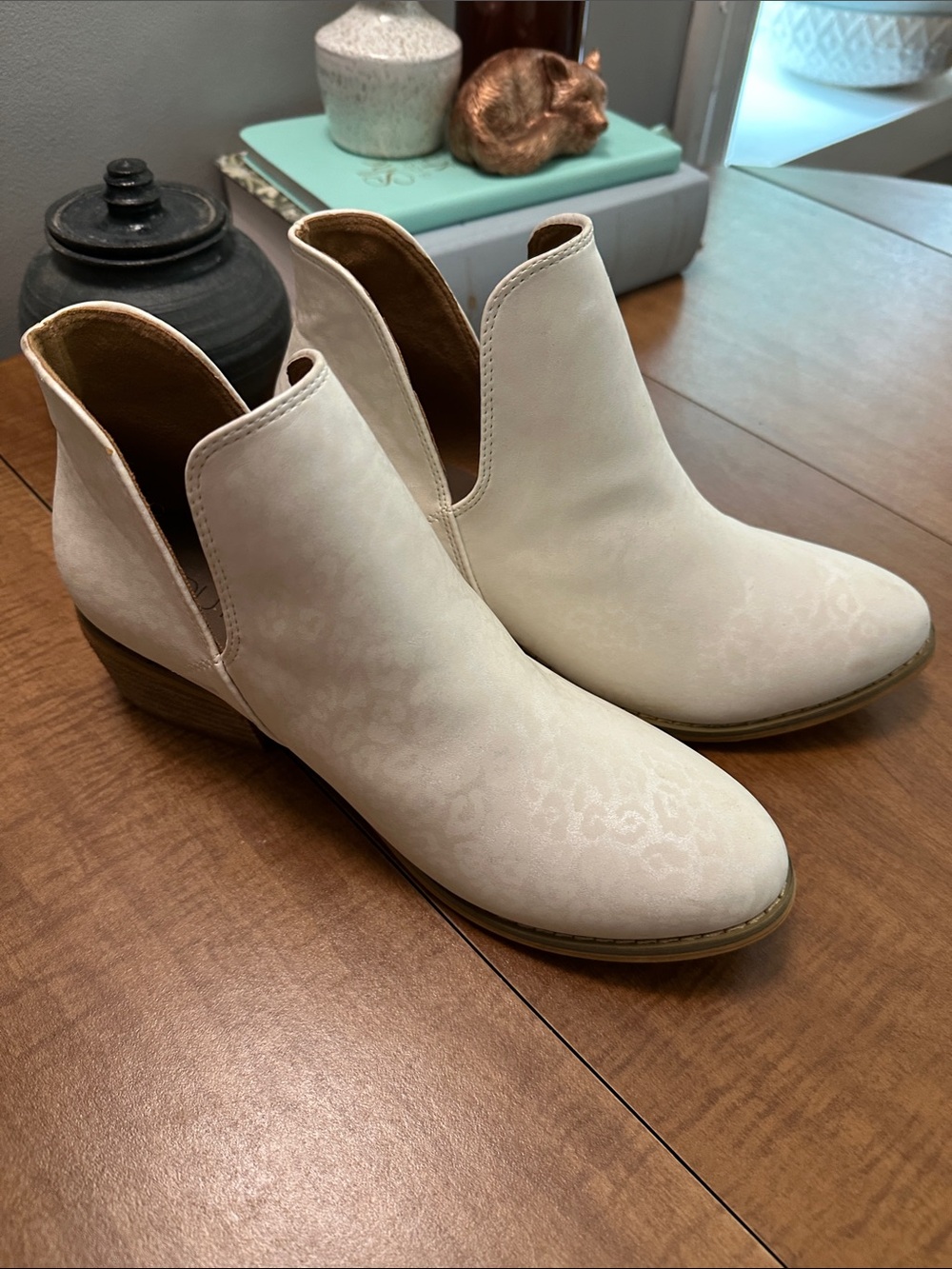 Corkys Women's White Leopard Print Ankle Booties with Low Stacked Heel